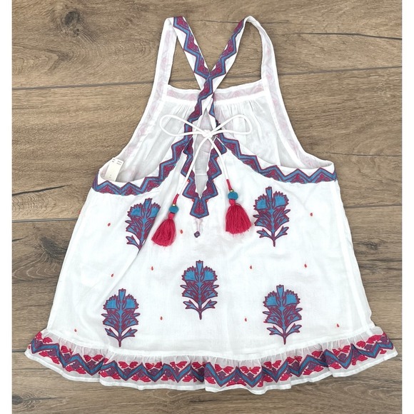 Anthropologie Ruffle Hem Halter Top Size Small Embroidered Tassel Boho NWT - Picture 4 of 11
